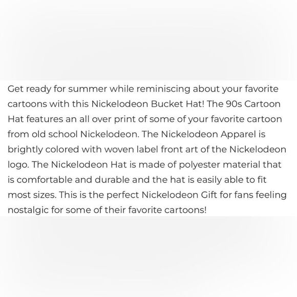 Nickelodeon Kids All Over Graphic Print 90s Retro Cartoon Bucket Hat. OSFM. 14+. - Picture 5 of 6